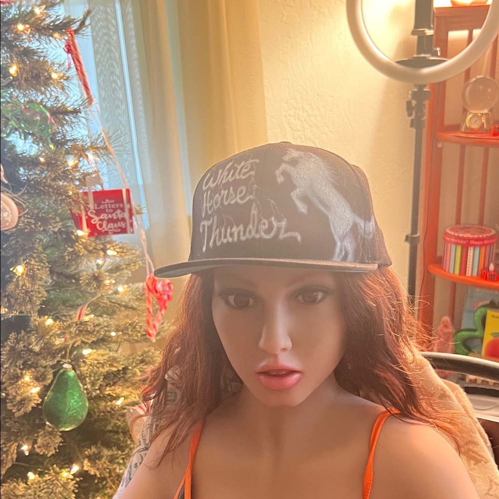 # 0708**** Unisex White Horse Thunder Cap. WHT Logo Art Spray Painted